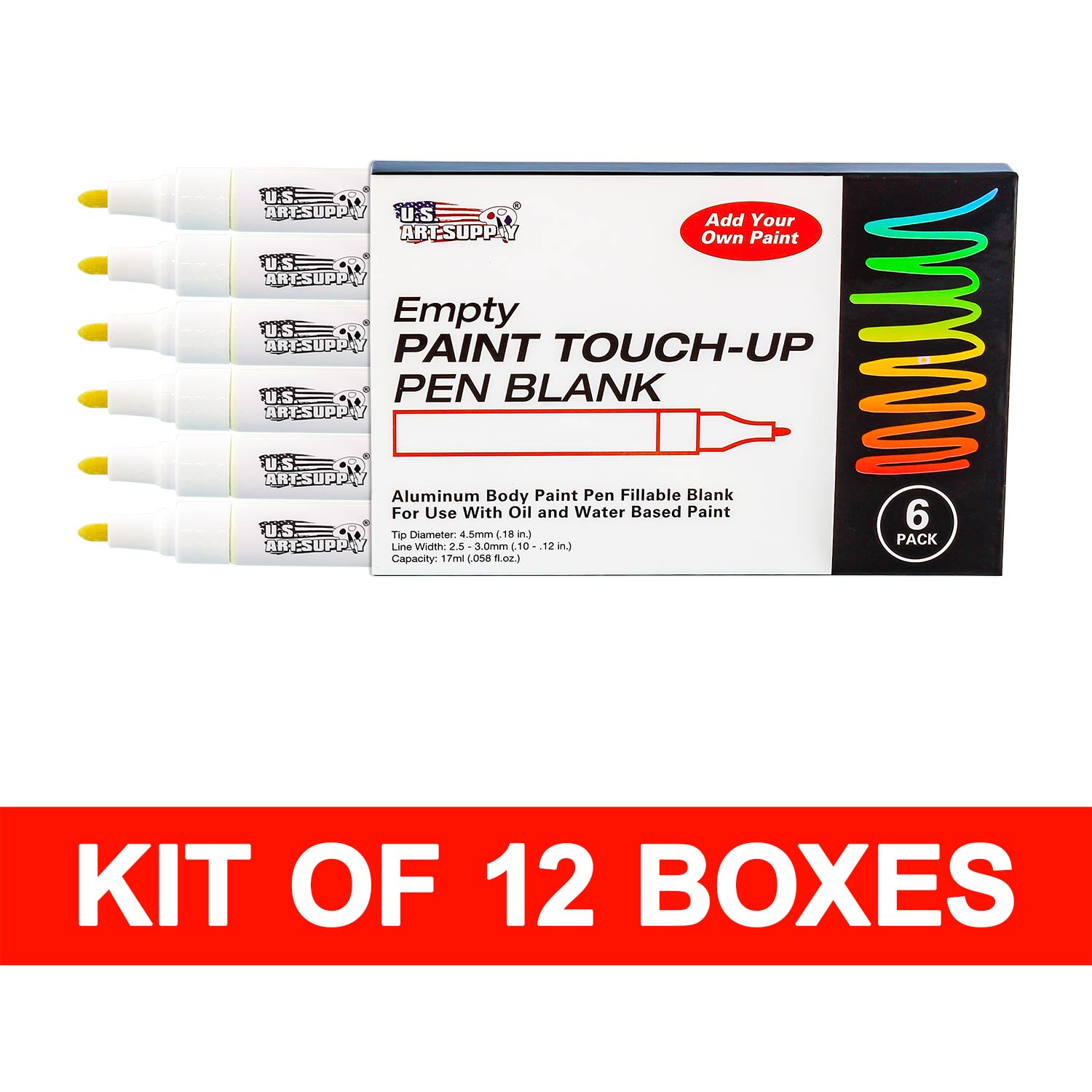 U.S. Art Supply Empty Paint Touch-Up Marker Pen Blank - Aluminum Body Fillable 4.5mm tip (Pack of 72)