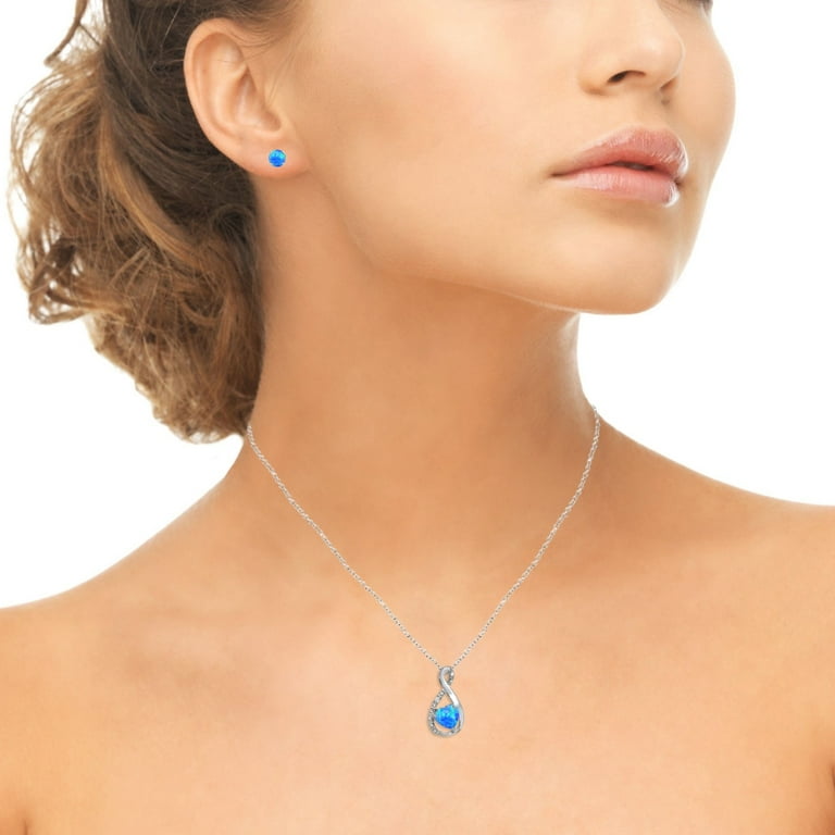 Blue opal necklace deals and earring set