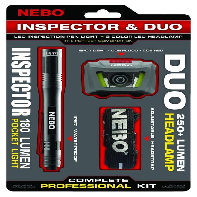 Nebo 3000628 Inspector & Duo Black LED Flashlight & Headlight Combo