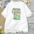 thumbnail image 3 of Camisetas de dinosaurio y gato, divertidas camisetas de algodón de manga corta para mujer y hombre, camisetas casuales de verano con cuello redondo, camisetas gráficas Harajuku, ropa de calle, 3 of 4