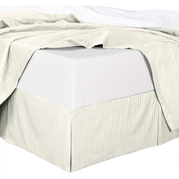 Sheetsnthings Damask Stripe 320 Thread Count, 100-Percent Cotton Olympic Queen Bed Skirt (Ivory) Split Corners, Pleated 15-Inch Drop Bedskirt (66"W by 80"L)