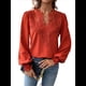 thumbnail image 3 of Blusas de con Lunares, Estilo Bohemio, de Larga y Cuello en V para Mujer, con Encaje de Ganchillo, Estilo Informal y Moderno Rojo M, 3 of 9