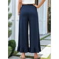 thumbnail image 5 of Womens Wide Leg Pants Drawstring Elastic High Waisted Ruffle Hem Palazzo Pants with Pockets Navy Blue S, 5 of 6