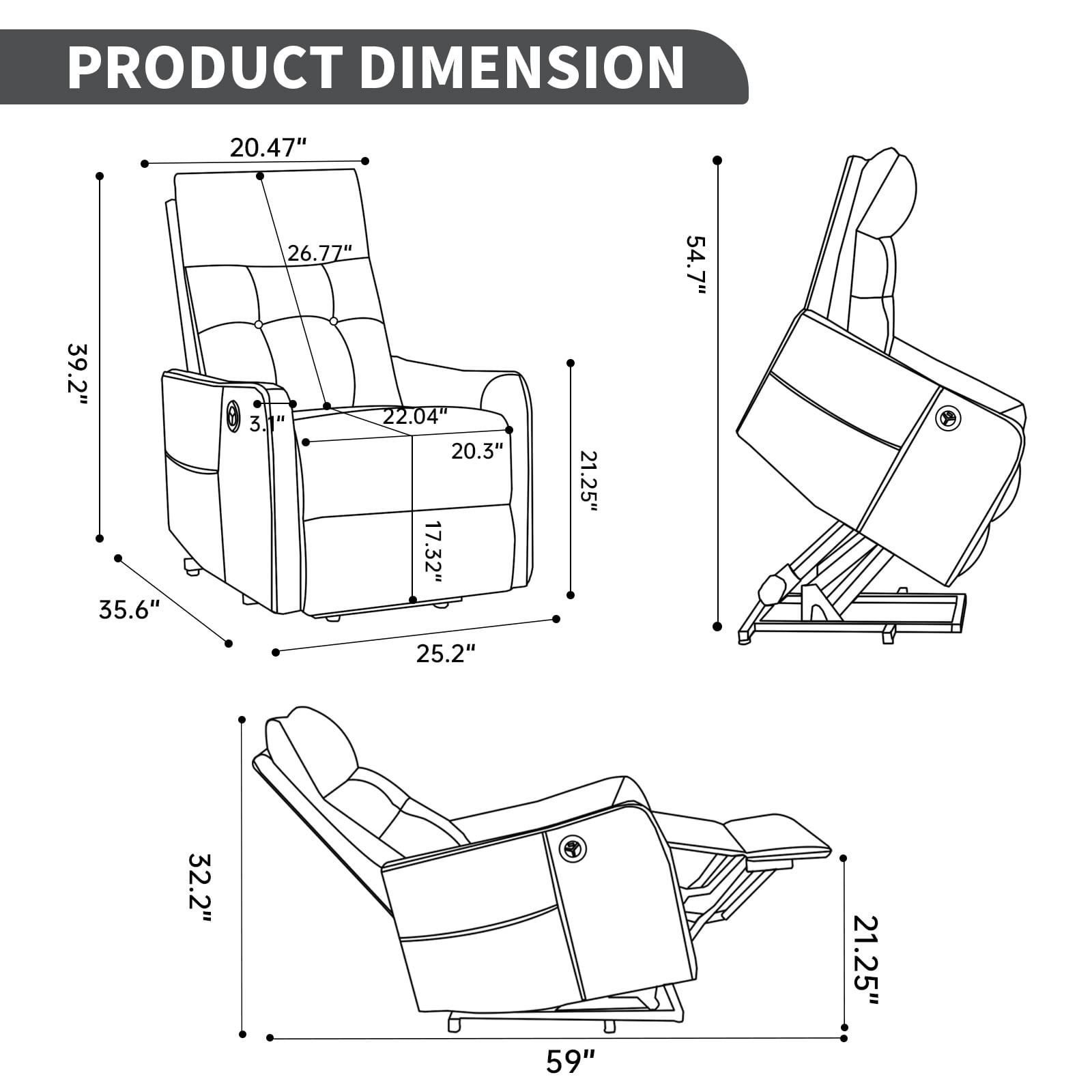 MAYEERTY Chenille Power Lift Recliner Chair for Elderly, Single Motor Electric Lift Chair with 8-Point Massage & Lumbar Heat, USB Charging Port, for Living Room Bedroom
