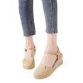 thumbnail image 3 of Xucatan Women's Canvas Espadrille Wedge Sandals, Round Toe Closed Toe Platform Shoes with Adjustable Ankle Strap, Rope Wrapped Chunky Sole Casual Summer Footwear, Versatile Solid Color Gift, 3 of 7