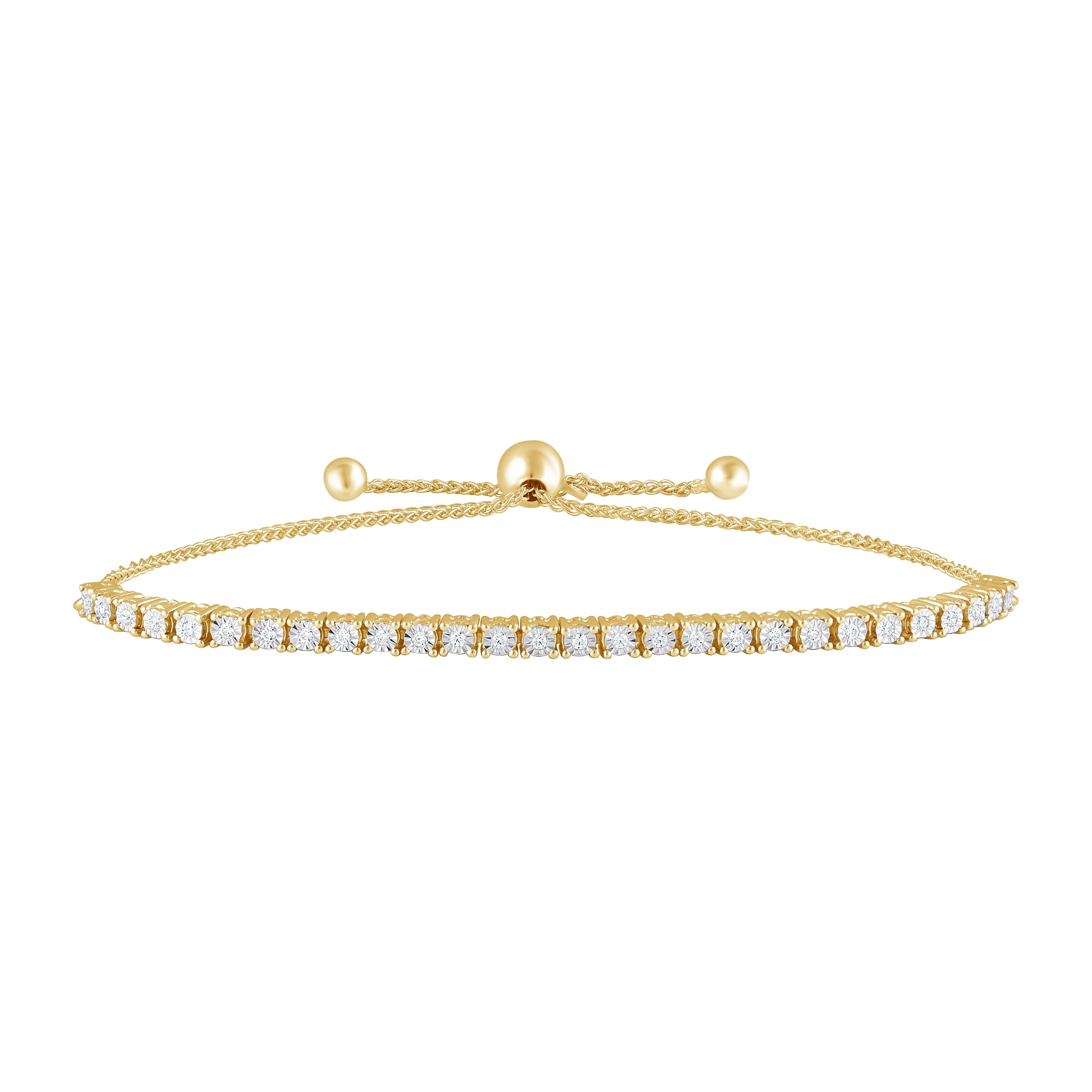 1/2 Carat T.W Sterling Silver Yellow Plated Hoop Earring and Bolo Bracelet 2 Pcs set