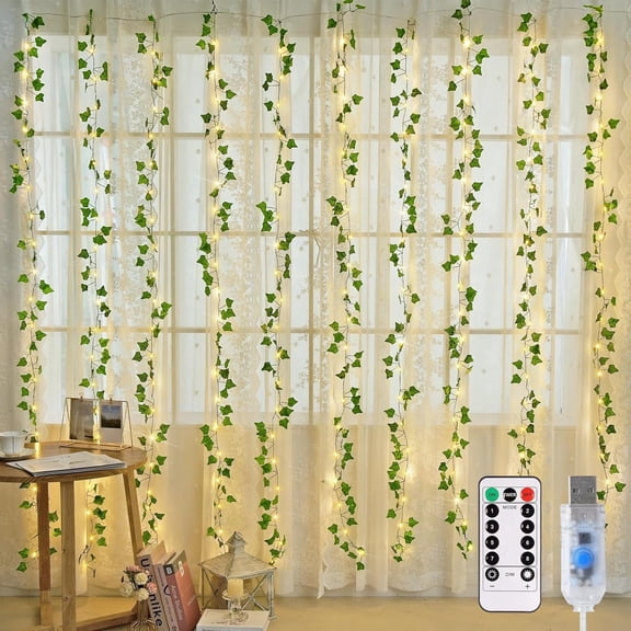 JMEXSUSS Vines Lights for Bedroom, 200 LED USB Vines Fairy Lights, Artificial Ivy Leaf Light for Wall Curtain Wedding Party Christmas Indoor Decor, 6.5ft x 6.5ft with Remote
