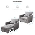 thumbnail image 2 of 3-in-1 Sleeper Chair with Pull Out Sofa, Multi-Functional Adjustable Chair into Bed, Modern Linen Fabric Sofa Bed (Light Grey), 2 of 7