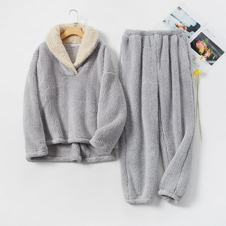 

Women s Coral Fleece Pajamas Flannel Sleepwear Soft Pajamas Set Warm Loungewear 2 Piece Pjs Set