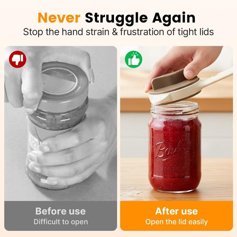 Jar Opener Multi-Function Bottle Opener, 5 in 1 Manual Can Opener with Ergonomic Soft Handle, Easy Open Lid Tool for Weak Hands, Seniors, Arthritis, Low Strength, White