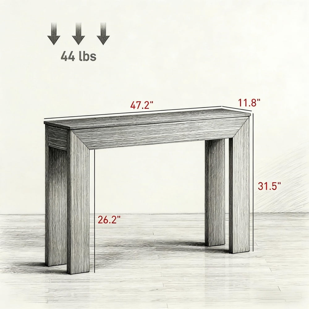 Walnut Console Table, 47.2” Wide Narrow Entryway Table, Modern Walnut Grain Design, 44LBS Load Capacity, Anti-Tip & Floor-Protected for Hallway/Living Room