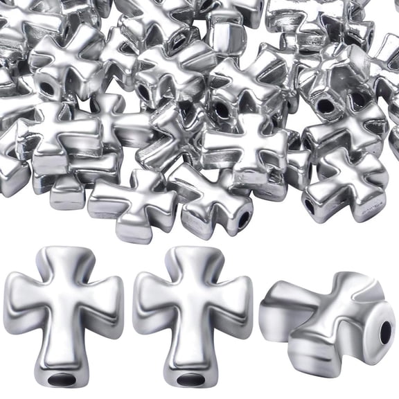 50pcs Antique Silver Cross Spacer Beads Tibetan Alloy Crucifix Cross Charm Beads for DIY Jewelry Bracelet Making,9.6mm×8.4mm