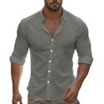 thumbnail image 2 of Dpytoraw Mens Fashion Casual Cot Ton And Buckle Solid Color Nine Sleeve Shirt Shirt Top Men’s Linen Shirts, 2 of 5