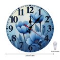 thumbnail image 2 of Blue Flower Floral Wall Clock 10 Inch Silent Non Ticking Round Wooden Clock Decoration for Living Room Kitchen Bedroom Bathroom Office Classroom, 2 of 8
