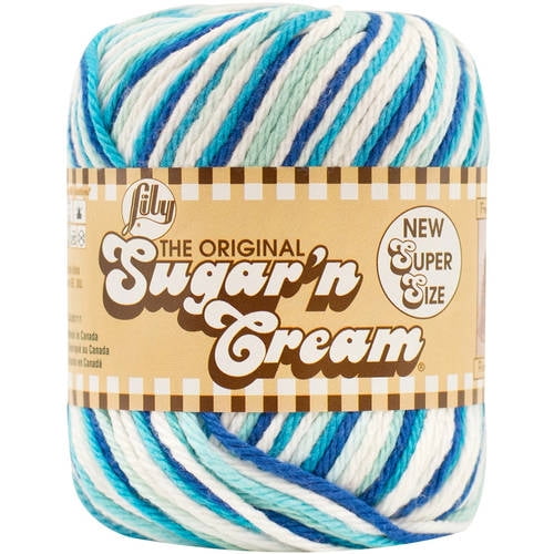 Lily Sugar'n Cream Light 100 Cotton White and Blue Yarn, 200 yd
