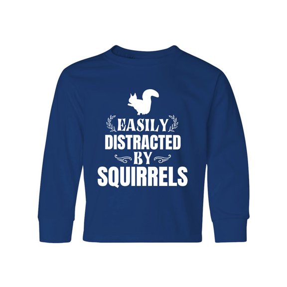 Inktastic Easily Distracted by Squirrels Long Sleeve Youth T-Shirt