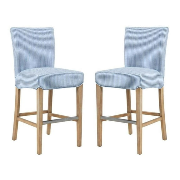 Pemberly Row 26" Counter Stool in Blue Stripes & Natural - Set of 2