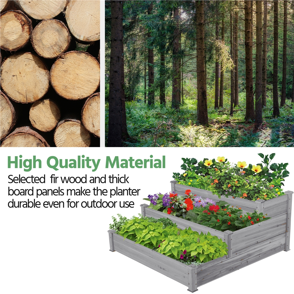 Renwick 3 Tier Raised Garden Bed for Flowers Vegetables, Gray