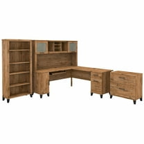 Somerset 72W L Desk with Hutch and Storage in Fresh Walnut - Engineered Wood