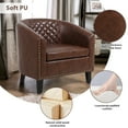 thumbnail image 3 of SESSLIFE Classic Brown Leather Upholstered Accent Arm Chair Soft Barrel Club Chairs for Living Room Comfy Single Sofa Office Guest Chatting Chair with Solid Wood Legs and Nailhead for Bedroom, 3 of 7