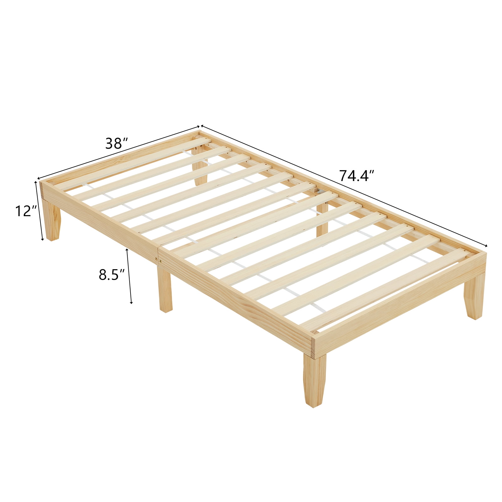 Twin Basic Bed Frame Pine Wood Painted Surface Bed Single Bed, 74.41*37.99*12in Wood