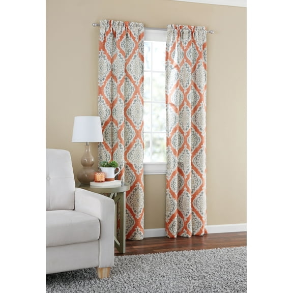 Mainstays Room Darkening Grommet Top Curtain Panel Pair, Set of 2, Ikat Terracotta, 30"W x 84"L