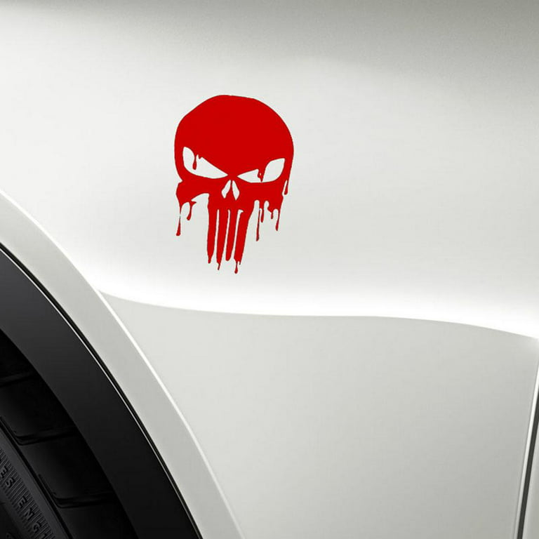 FTjfrsbc Car Sticker 15x10.1cm Bloody Punisher Skull Reflective Motorcycle  Decal Red