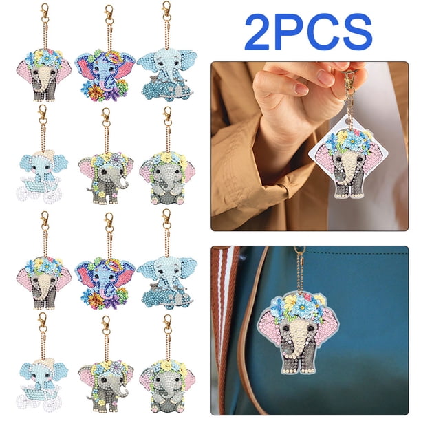 12 Llaveros Artísticos Diamante Con Forma Especial Doble Cara (elefante Bebé)