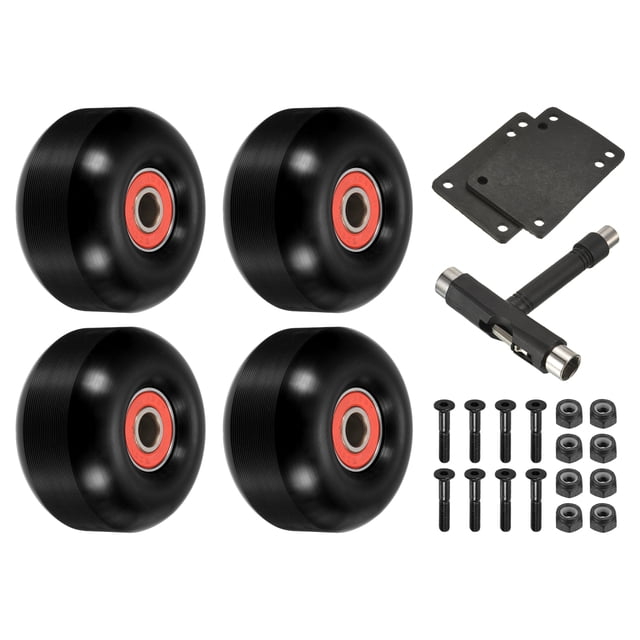 Unique Bargains Roues et Roulements de Planche à Roulettes 52mm Ensemble Roues de Rue pour Skateboards Roue de Croisière 95A, Noir Rouge Lot de 4