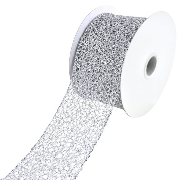 Glitter Webbing Wired Ribbon, 2-1/2-Inch, 10-Yard - Silver
