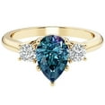 thumbnail image 5 of PEORA 14K Yellow Gold Pear Shape Created Alexandrite and Lab Grown Diamond 3 Stone Trellis Ring, 2 Carats total, Size 4.5, 5 of 5