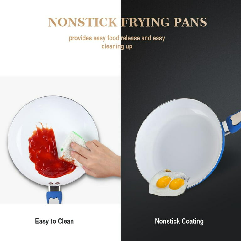 FGY 6 Pcs Nonstick Frying Pan Set Ceramic Coated - 8, 9.5 & 11 Fry Pans  w/ Lid (Blue)