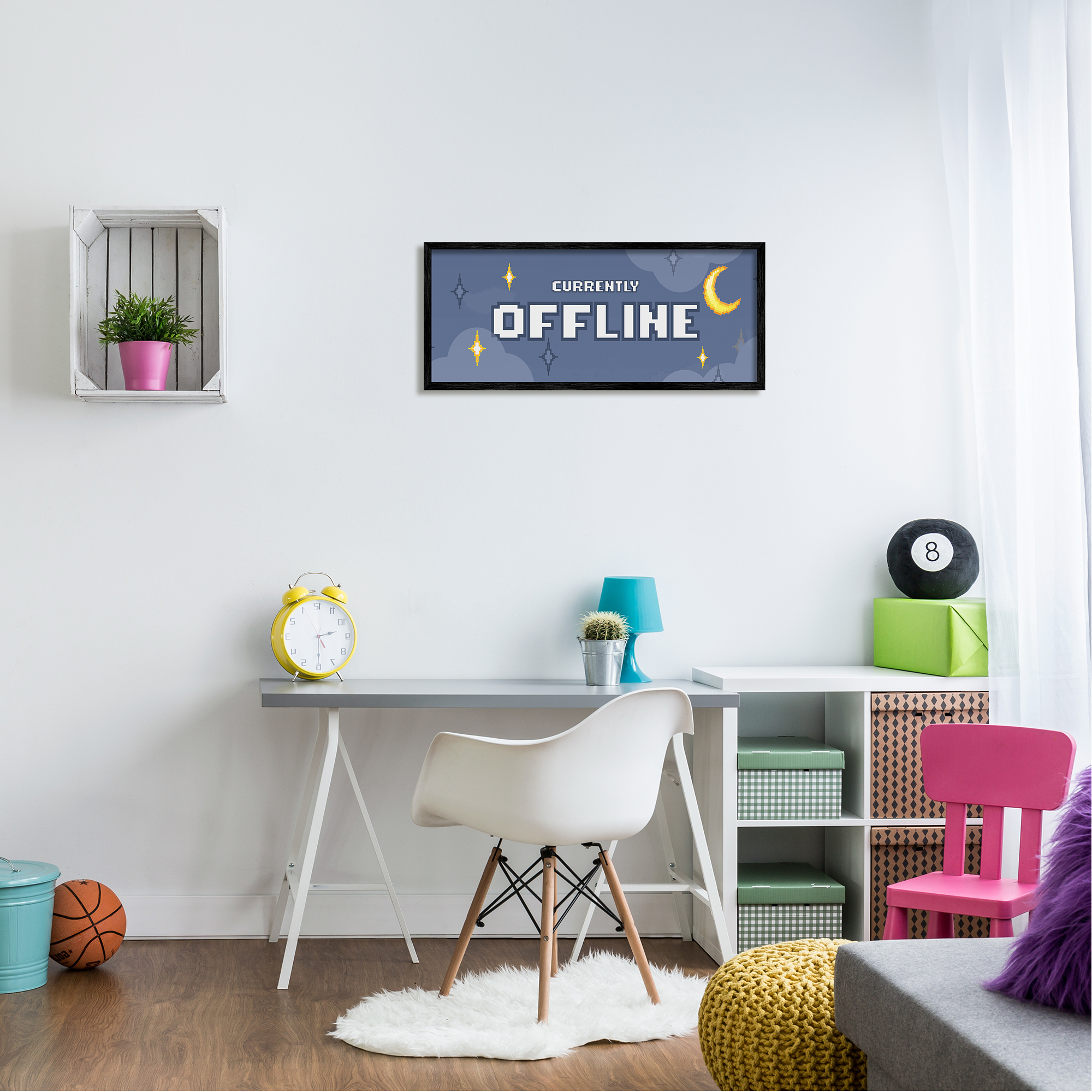 Stupell Industries Currently Offline Gamer Nature Painting Black Framed Art Print Wall Art, 30 x 13