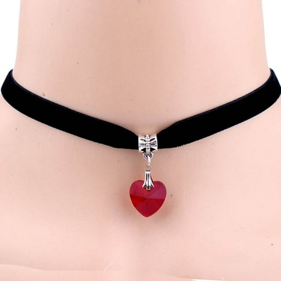 Bluelans Femmes Gothique Coeur Strass Pendentif Velours Choker Collier Court Bijoux Cadeau