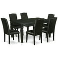 thumbnail image 2 of WEEN7-BLK-69 7Pc Rectangular 42/60" Dinette Table With 18 In Leaf And 6 Parson Chair With Black Leg And Pu Leather Color Black, 2 of 10