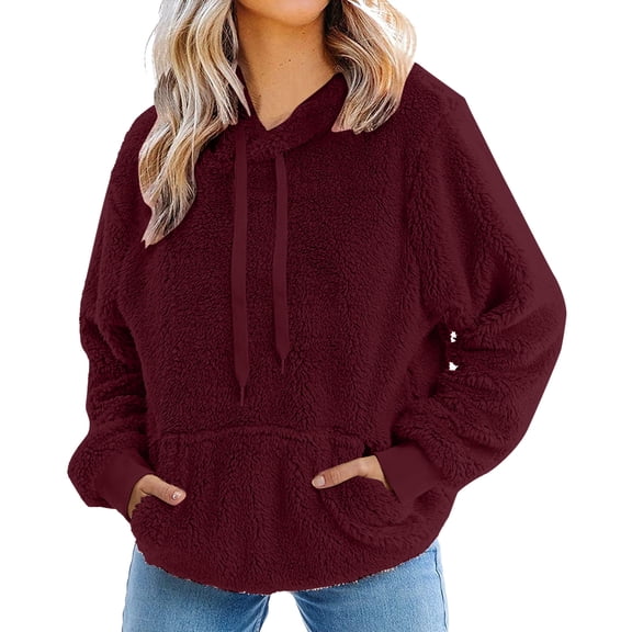 QHFBli Winter Ladies' Hoodie Women's Long Sleeve Pullover Hoodie Loose Fit Casual Top Soft Lined Winter Warmth Comfortable Everyday Blouse Outerwear
