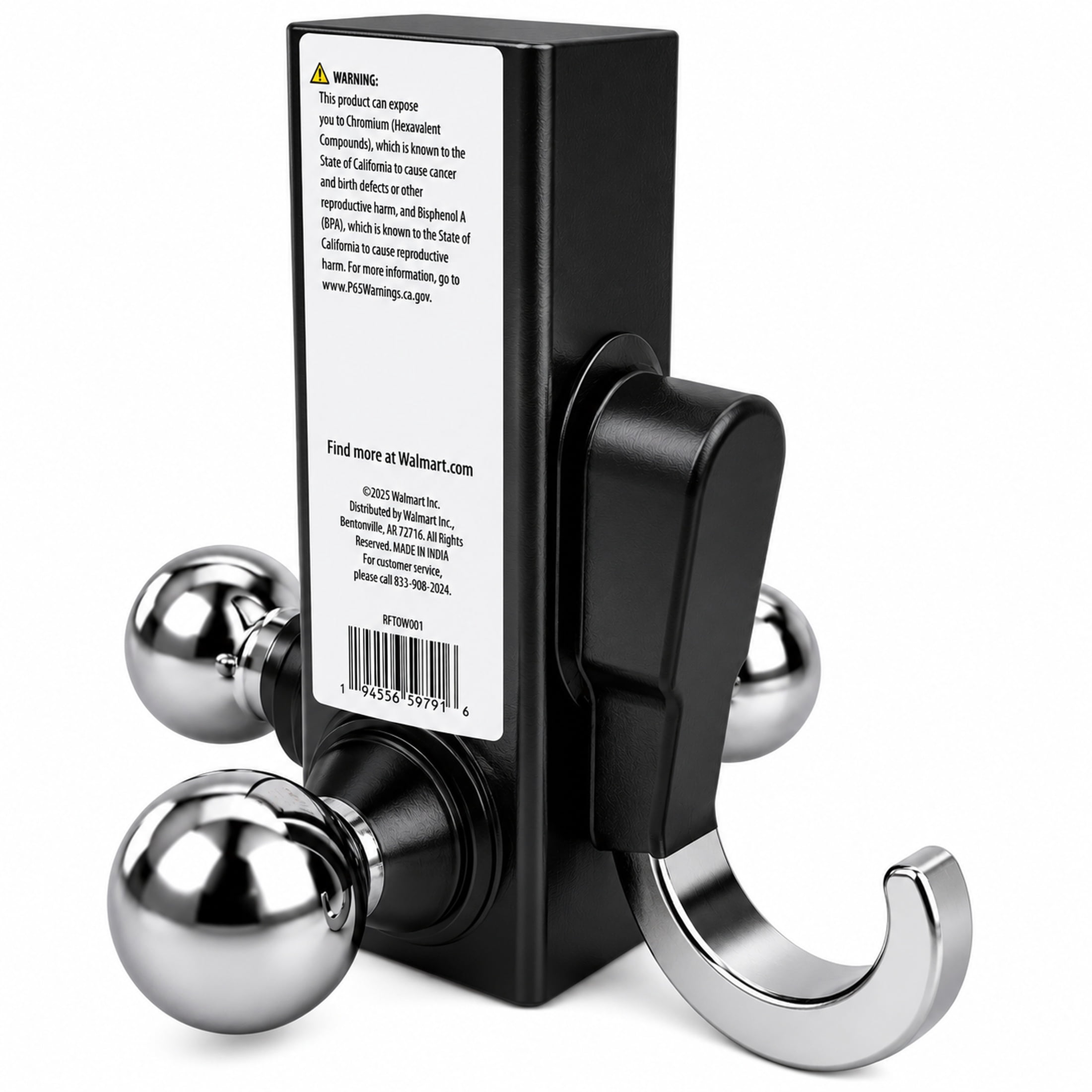 Hyper Tough Automotive Tri-Ball Mount with Hook, Steel, Class V, 1-7/8", 2" & 2-5/16" Hitch Ball, Black