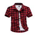 thumbnail image 2 of PENGXIANG T-Shirt à Manches Courtes à Carreaux Ajusté Décontracté d'Été pour Homme Chemises Boutonnées Hauts Tee Rouge m, 2 of 4
