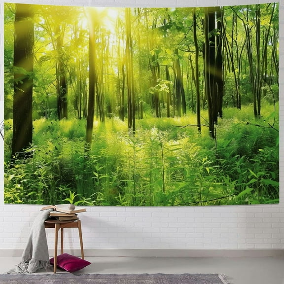 BCIIG  Woodland Tapestry, Forest Springtime Freshness Theme Foliage Sunbeams Sunrise Nature View Scene, Wall Hanging for Bedroom Living Room Dorm Decor,