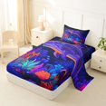thumbnail image 2 of spefrowx Dot Art Dolphin Twin Sheets for Kids, Purple Glow Coral Starry Bedding, 3-Piece, 1 Flat Sheet, 1 Fitted Sheet and 1 Pillowcase, 2 of 5
