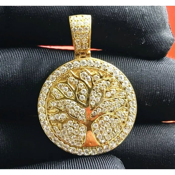 Lucky Jewels 2.50Ct Moissanite Tester Pass Money Tree Of Life Pendant 14K Yellow Gold Plated
