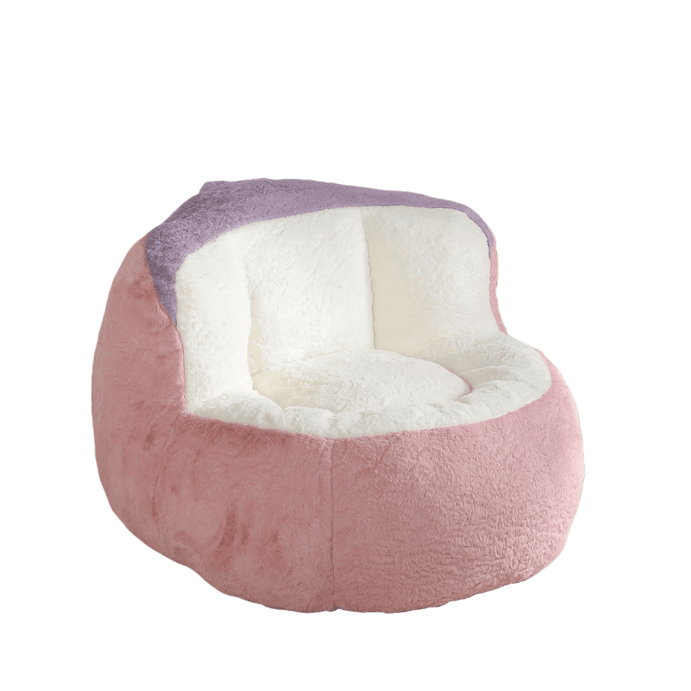 Tcbosik Bean Bag Chair, Comfy Faux Fur Reading Chair for Adults, Single Sofa Chair, Lounge Chair for Home Office, Pink+White+Purple