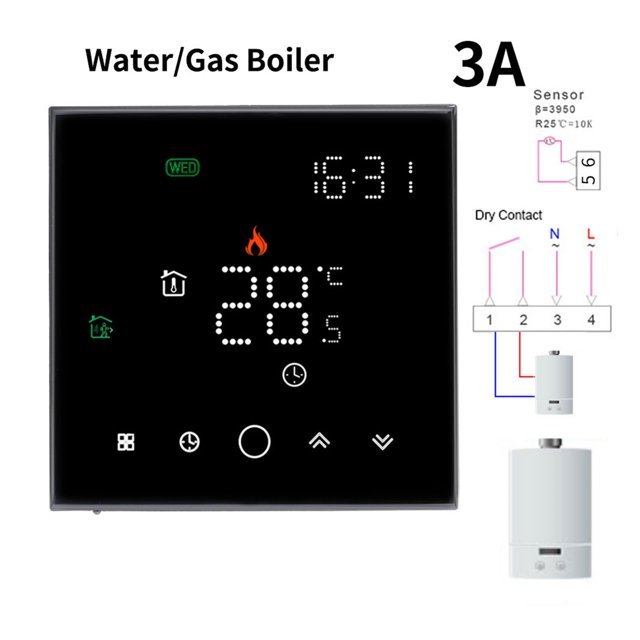 Thermostat Intelligent Wifi sous-Sol pour Chambre, Chaudière à Eau et Gaz, Chauffage Électrique par Application, Télécommande de Température, Écran Tactile en Verre, Contrôleur de Température, Facile à Installer