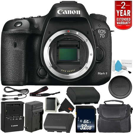 Canon EOS 7D Mark II Digital SLR Camera (Body Only) Intl Model - Bundle with 32GB Memory Card + 2 Year Seller Warranty + Spare Battery +