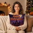 thumbnail image 2 of Sahpxhe Halloween Castle Pillow Covers,18x18in Spooky Bat Pattern Decorative Sofa Cushion Pillow Cases with Hidden Zipper for Halloween Decoration,Living Room Sofa Yellow, 2 of 5