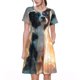 thumbnail image 1 of Balery Cloud Border Collie Vestidos sueltos de manga corta para mujer, vestidos de verano 2025, vestidos casuales de corte A con vuelo., 1 of 6