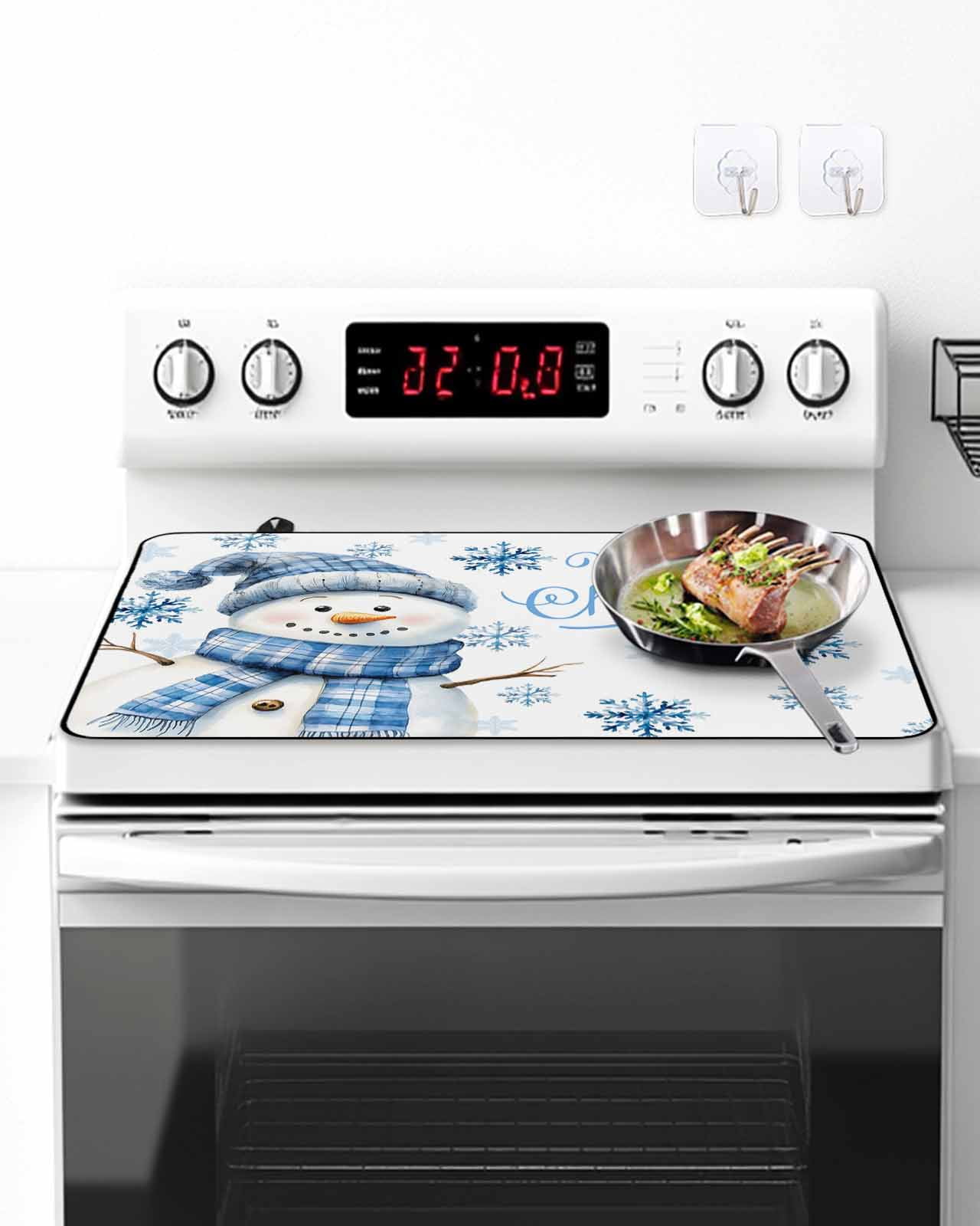 The Chef Stove Top Covers for Electric Stove, 36'x21'' Gnome Kitchen Black Buffalo Plaid Glass Ceramic Stove Cover Foldable Rubber Mat Heat Resistant Cooktop Protector for Kitchen