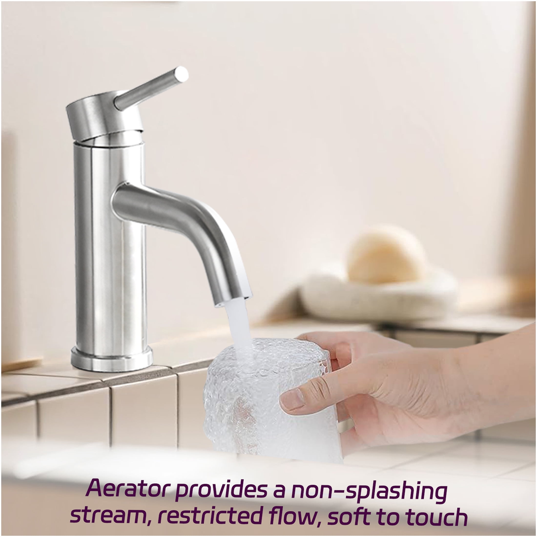 JERFIT Modern Single Hole Bathroom Sink Faucet in Brushed Nickel, Water-Saving 1.2 GPM, High Arc Spout with Aerator, Easy Install for Vanity