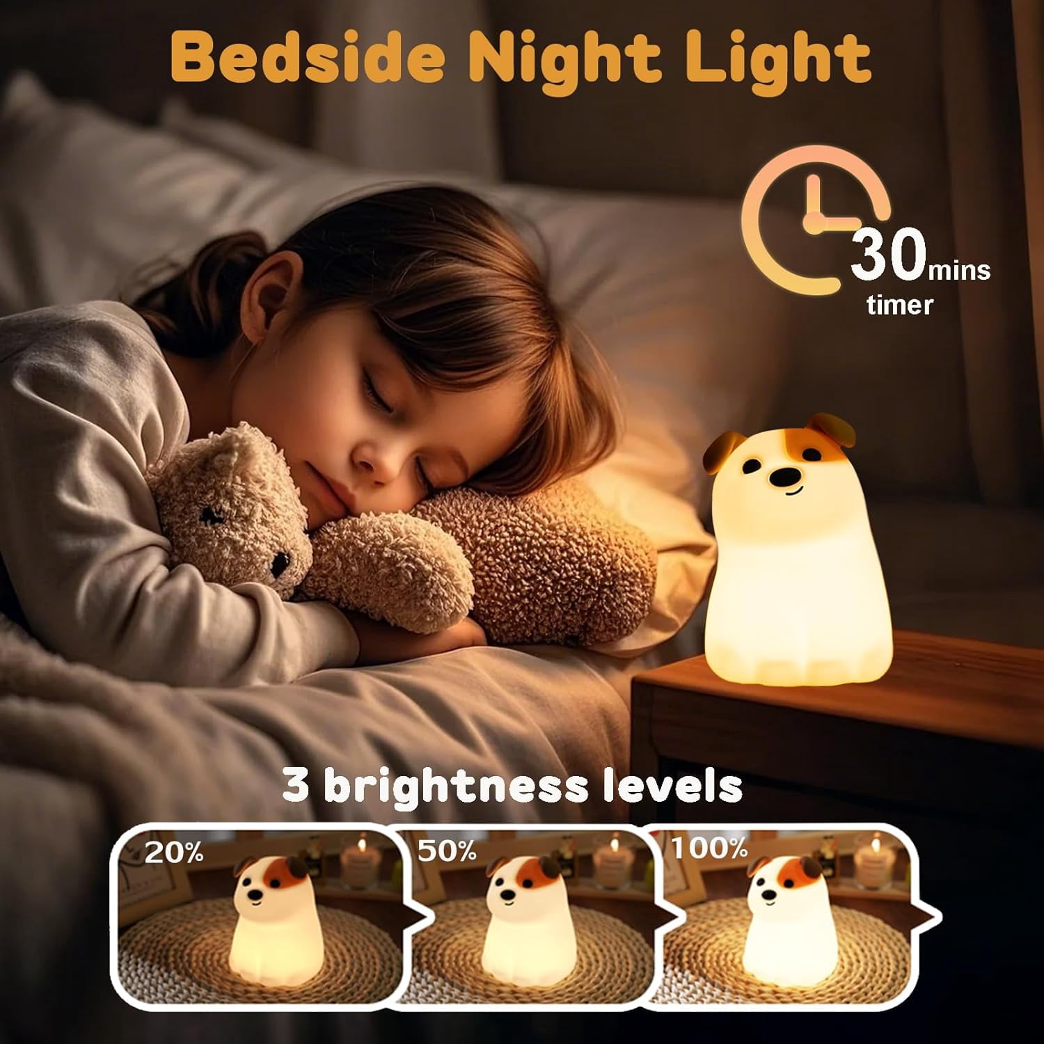 Night Light for Kids, 7 Colors RGB Silicone Puppy Night Light, Rechargeable Dimmable Nursery Lamp with Timer, Cute Kawaii Bedroom Decor Gift for Baby Toddlers Boys Girls