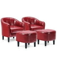 thumbnail image 6 of MCombo Barrel Accent Chair Set of 2 with Ottoman, Leather Armchair Club Chair for Living Room (Burgundy), 6 of 11